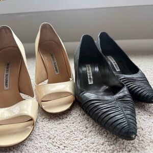 Two Pair Bundle! Manolo Blahnik Black and Cream Heels